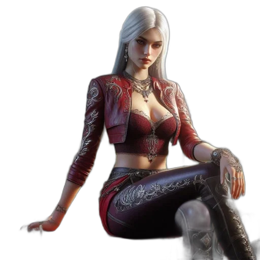 jacket, concept art, fantasy art, cyberpunk, 3d render, red, woman, silvery transparent PNG cut-out