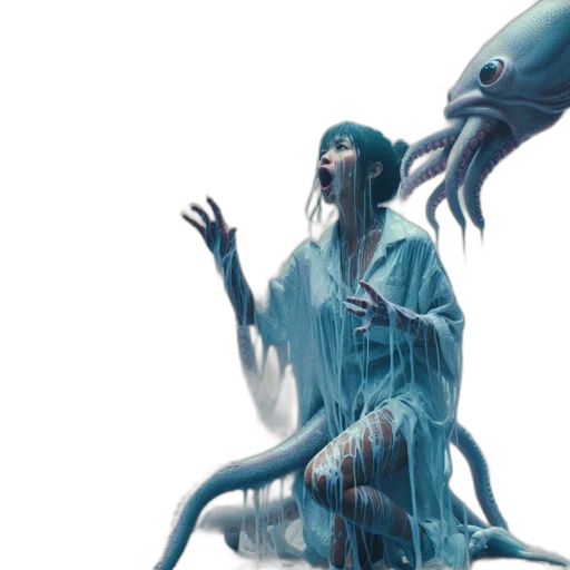 creature, concept art, fantasy art, comic book art, 3d render, underwater, blue, woman transparent PNG cut-out