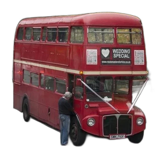 concept art, 3d render, red, double-decker, bus, wedding, special, sign transparent PNG cut-out
