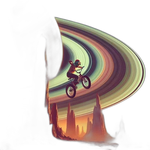concept art, fantasy art, pixel art, comic book art, outer space, person, rides, bicycle transparent PNG cut-out
