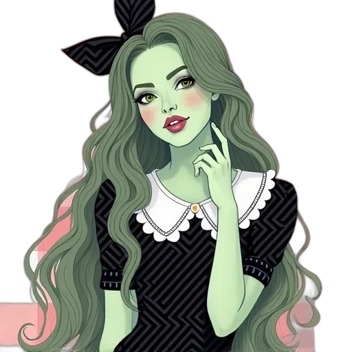 dress, fantasy art, cartoon, pixel art, anime, green, monochrome, dark transparent PNG cut-out