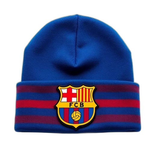 hat, crown, blue, beanie, red, stripe, barcelona, logo transparent PNG cut-out