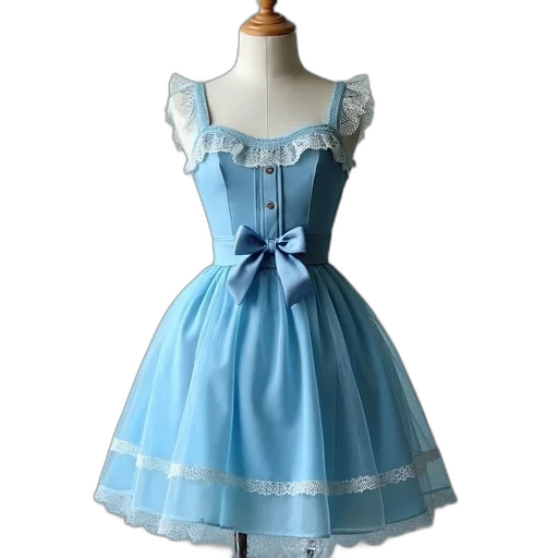 dress, 3d render, blue, pastel, mannequin, displays, lace, collar transparent PNG cut-out