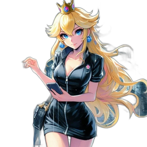 dress, staff, crown, pixel art, concept art, anime, fantasy art, monochrome transparent PNG cut-out