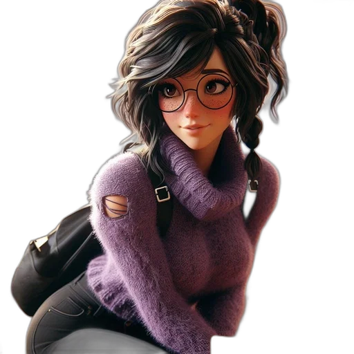 jacket, dress, concept art, cartoon, 3d render, comic book art, snow, pastel transparent PNG cut-out
