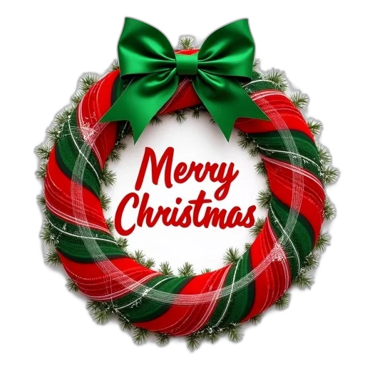 festive, wreath, red, green, plaid, pattern, bow, top transparent PNG cut-out
