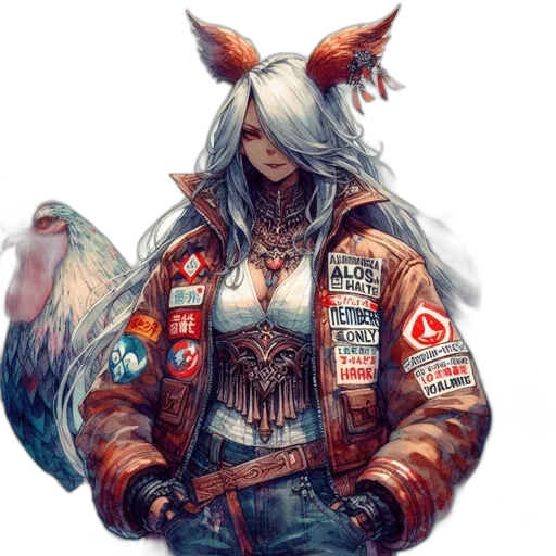 jacket, animal, weapon, face, concept art, cyberpunk, fantasy art, comic book art transparent PNG cut-out
