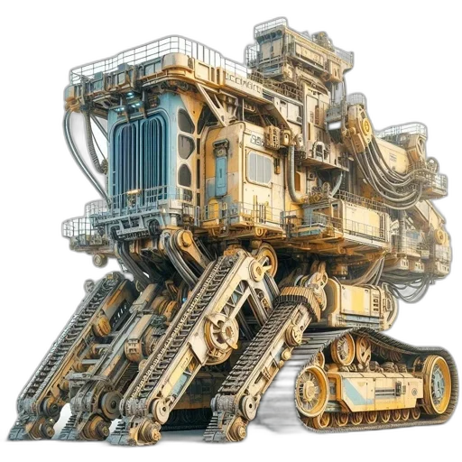 robot, building, car, furniture, concept art, 3d render, cyberpunk, large transparent PNG cut-out