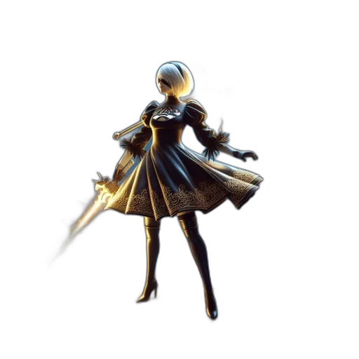 sword, staff, weapon, dress, 3d render, concept art, fantasy art, pixel art transparent PNG cut-out