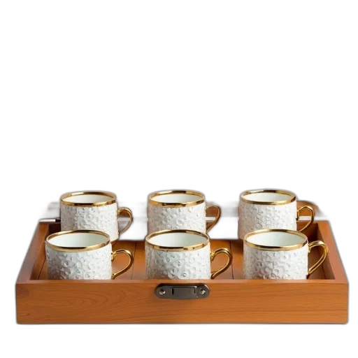 furniture, jewelry, 3d render, earth tones, collection, six, ceramic, teacups transparent PNG cut-out
