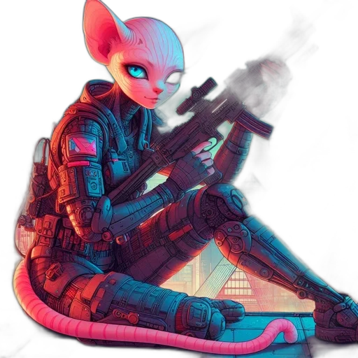 jacket, mask, robot, weapon, cyberpunk, concept art, vaporwave, comic book art transparent PNG cut-out