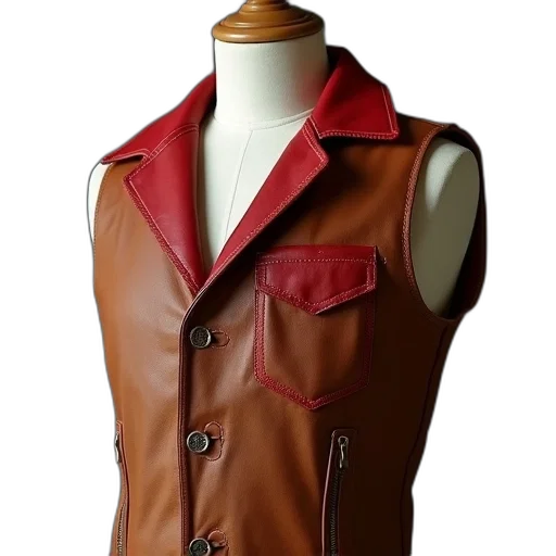 jacket, photorealistic, 3d render, red, mannequin, wearing, brown, leather transparent PNG cut-out