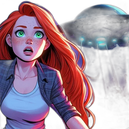comic book art, concept art, fantasy art, cartoon, outer space, underwater, neon lights, woman transparent PNG cut-out