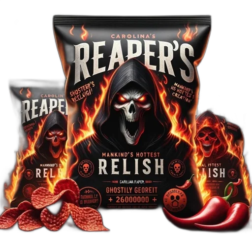 food, image, features, black-and-red, packaging, reaper, relish, chips transparent PNG cut-out