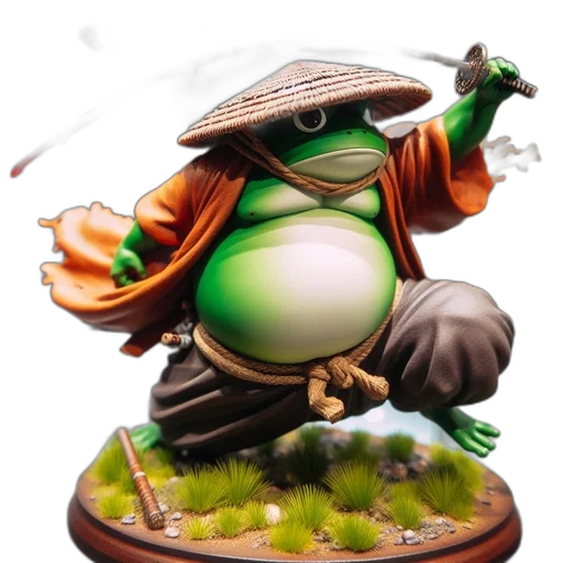 concept art, fantasy art, photorealistic, 3d render, green, frog-like, figurine, dressed transparent PNG cut-out