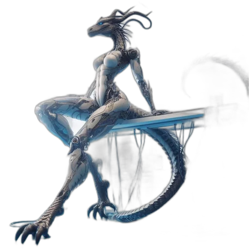 dragon, creature, staff, sword, concept art, fantasy art, cyberpunk, comic book art transparent PNG cut-out