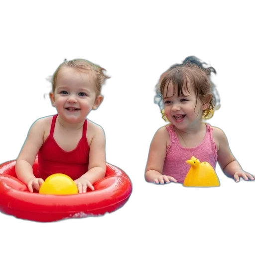 two, children, enjoying, water, play, area, various, colorful transparent PNG cut-out