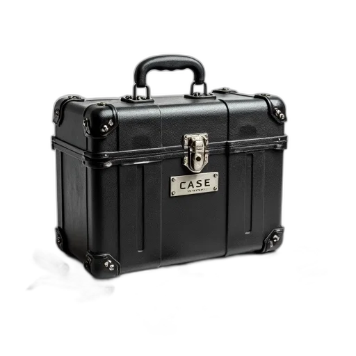 black, rugged, textured, toolbox, metal, handle, displayed, against transparent PNG cut-out