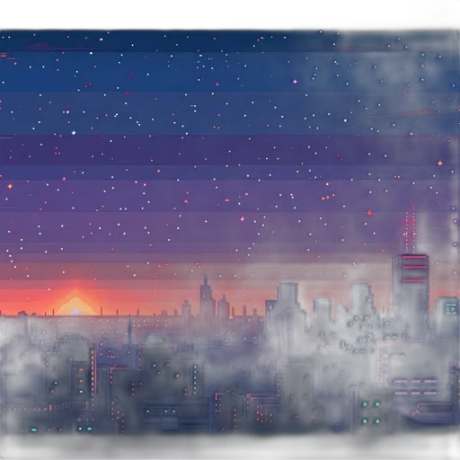 concept art, pixel art, anime, vaporwave, fog, outer space, night, sunset transparent PNG cut-out