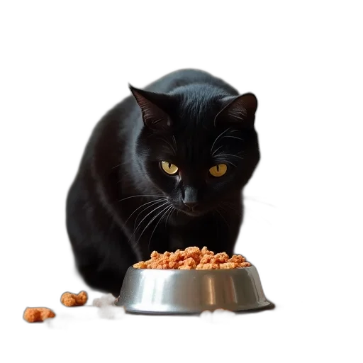 food, animal, black, cat, sleek, coat, attentive, eyes transparent PNG cut-out