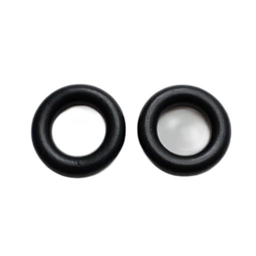 jewelry, two, black, rubber, grommets, placed, side, against transparent PNG cut-out
