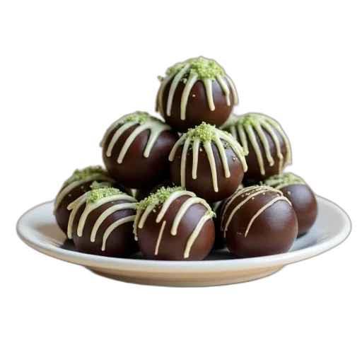 food, photorealistic, 3d render, plate, filled, various, chocolate, truffles transparent PNG cut-out