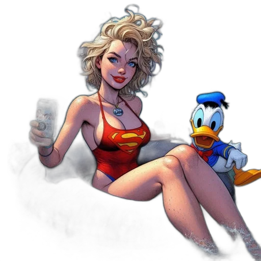 comic book art, concept art, pixel art, cartoon, underwater, blonde, woman, superman transparent PNG cut-out