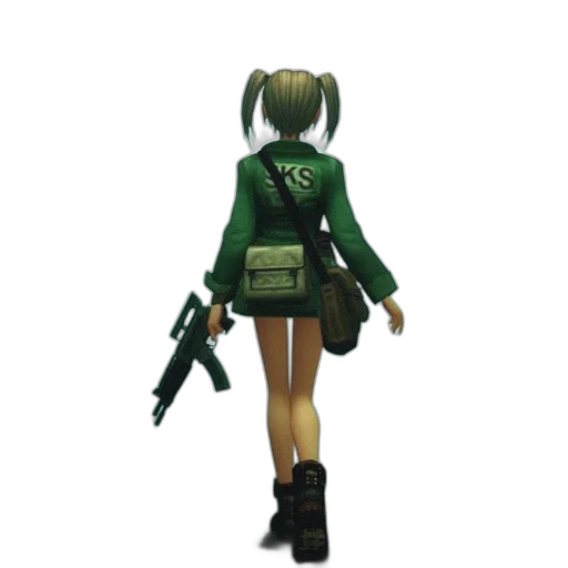 jacket, weapon, staff, 3d render, concept art, pixel art, cyberpunk, green transparent PNG cut-out