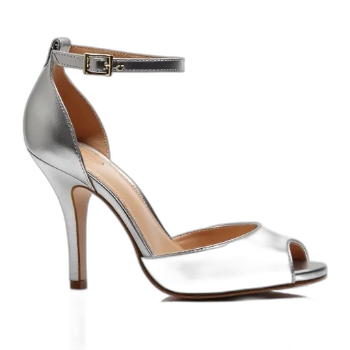 shoes, 3d render, earth tones, pair, silver, high-heeled, sandals, metallic transparent PNG cut-out