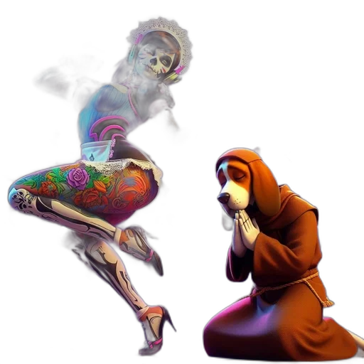 concept art, fantasy art, 3d render, pixel art, fire, lively, dance, scene transparent PNG cut-out