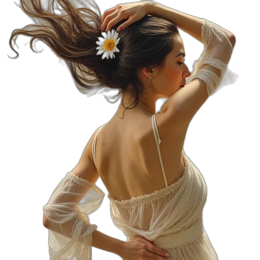 dress, jewelry, hair, oil painting transparent PNG cut-out