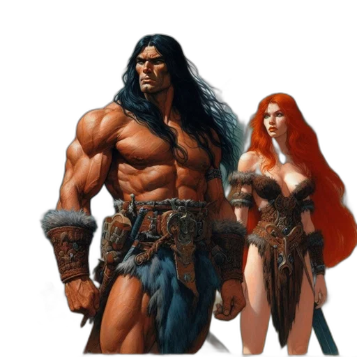 sword, fantasy art, concept art, comic book art, photorealistic, two, warriors, one transparent PNG cut-out