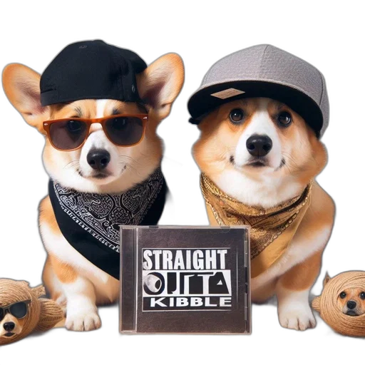 hat, staff, animal, two, dressed-up, corgi, dogs, sit transparent PNG cut-out