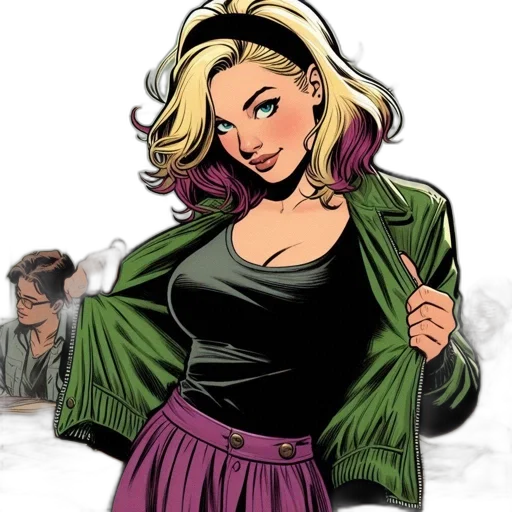 jacket, comic book art, cartoon, concept art, green, earth tones, young, woman transparent PNG cut-out