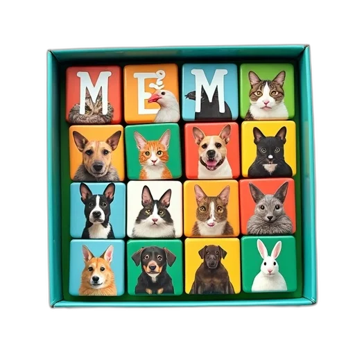 animal, colorful, square-shaped, puzzle, box, green, background, blue transparent PNG cut-out
