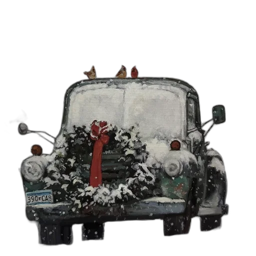 car, concept art, 3d render, snow, vintage, green, truck, decorated transparent PNG cut-out