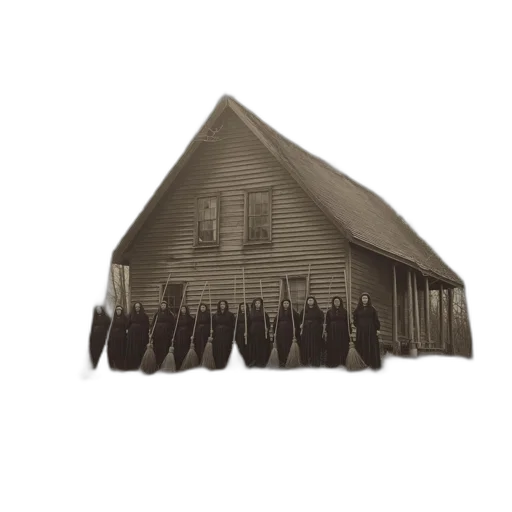 hat, building, staff, umbrella, concept art, 3d render, fog, group transparent PNG cut-out