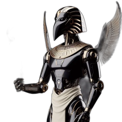 robot, concept art, 3d render, gold, black, ancient, egyptian, motifs transparent PNG cut-out