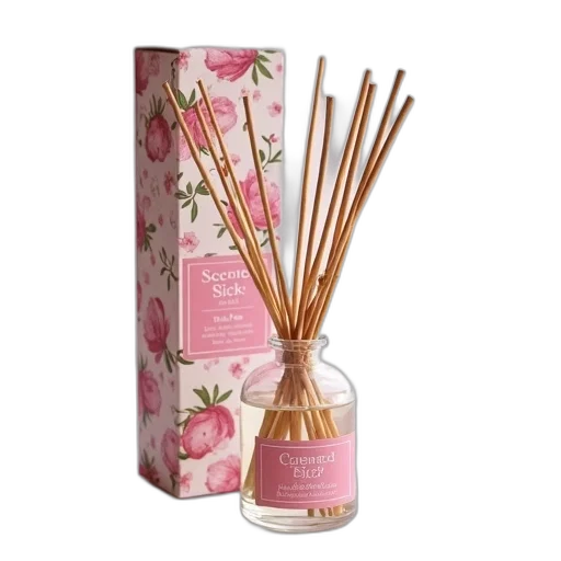 set, scented, sticks, glass, container, floral, patterned, box transparent PNG cut-out