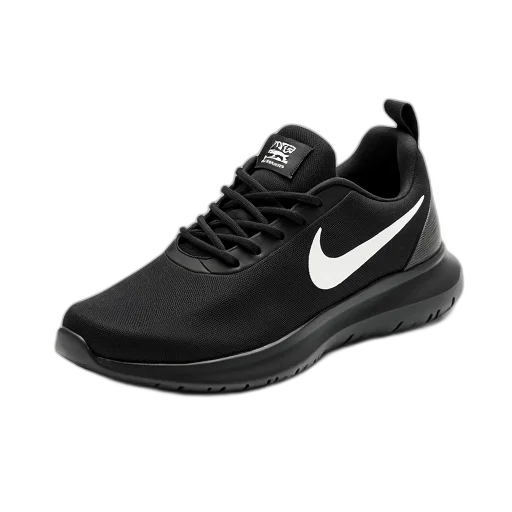 shoes, black, sneaker, white, logo, side, displayed, against transparent PNG cut-out