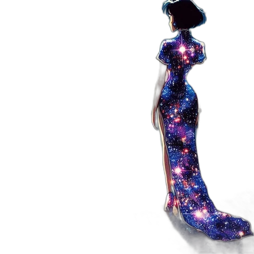 dress, jewelry, staff, 3d render, concept art, vaporwave, fantasy art, outer space transparent PNG cut-out