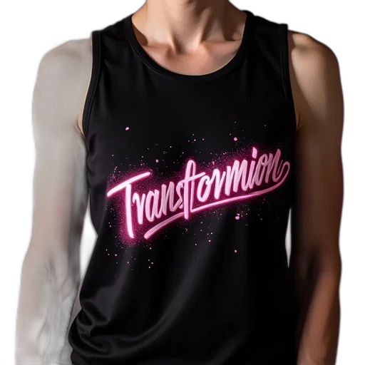 cyberpunk, vaporwave, neon lights, words, transformation, progress, black, tank transparent PNG cut-out