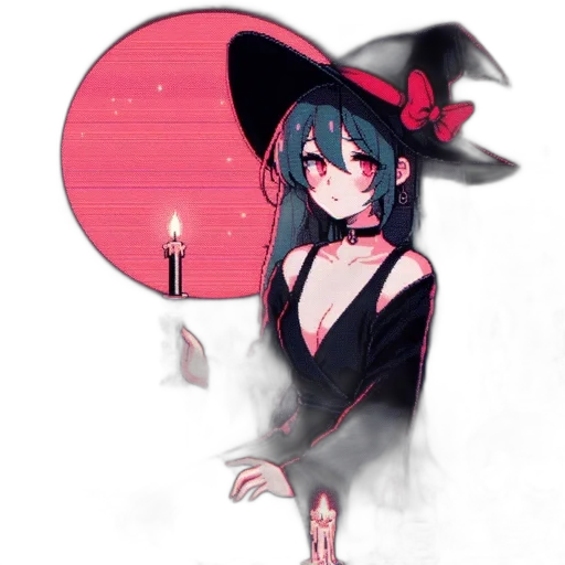 hat, dress, staff, umbrella, anime, pixel art, fantasy art, concept art transparent PNG cut-out