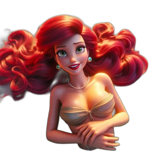 hair, crown, concept art, fantasy art, 3d render, cartoon, underwater, red transparent PNG cut-out