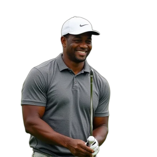 staff, tiger, sanders, smiling, while, playing, golf transparent PNG cut-out