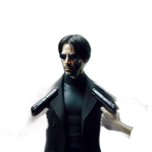 jacket, weapon, staff, robot, concept art, 3d render, comic book art, cyberpunk transparent PNG cut-out