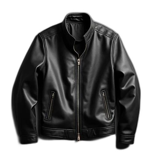 jacket, 3d render, photorealistic, dark, black, leather, zipper, buttons transparent PNG cut-out
