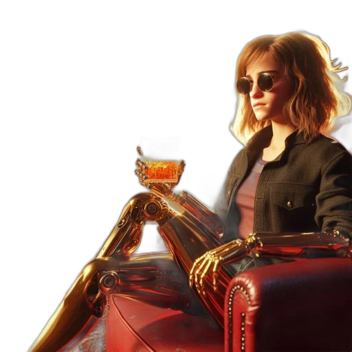 robot, jacket, furniture, weapon, concept art, cyberpunk, comic book art, 3d render transparent PNG cut-out
