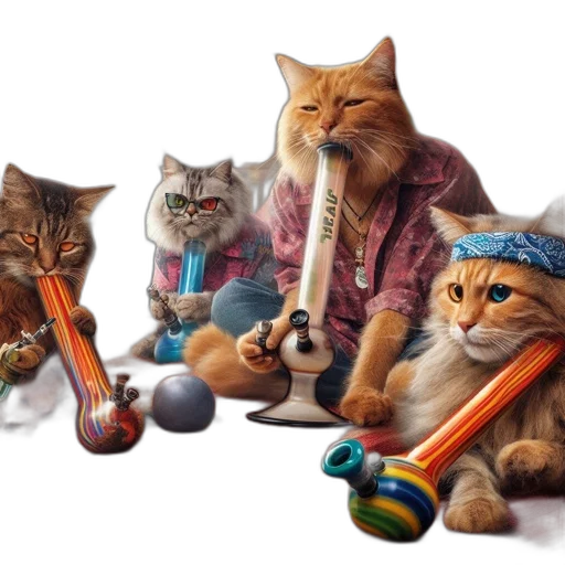 photorealistic, oil painting, concept art, fantasy art, fire, four, cats, playfully transparent PNG cut-out