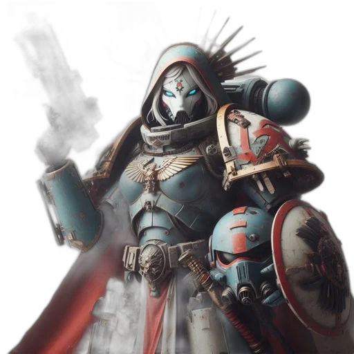 robot, sword, mask, staff, concept art, fantasy art, comic book art, photorealistic transparent PNG cut-out